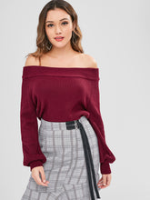 Load image into Gallery viewer, ZAFUL Off The Shoulder Lantern Sleeve Pullover Sweater White Pullovers Female Casual Sweaters Women Clothing Pull Femme 2019