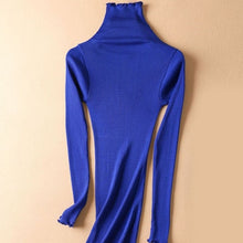 Load image into Gallery viewer, SuyaDream Women Solid Turtleneck Pullovers 80%Silk 20%Cotton Slim Fit Rib Sweaters 2019 Autumn Winter Bottoming Knit wear