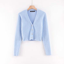 Load image into Gallery viewer, Fall 2019 cropped cardigan women crop sweater button ladies knitted sweater kawaii christmas sweater korean v neck sweaters red