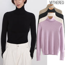 Load image into Gallery viewer, Withered winter sweaters women england elegant multicolor turtleneck gold buttons pull femme knitted sweaters women pullovers