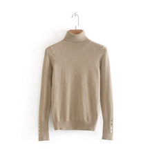 Load image into Gallery viewer, Withered winter sweaters women england elegant multicolor turtleneck gold buttons pull femme knitted sweaters women pullovers