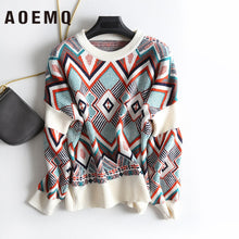 Load image into Gallery viewer, AOEMQ Winter Warm Sweater Women O-Neck Folk Punk Patchwork Irregular Pattern Sweater Women Tops Clothing for Christmas Day