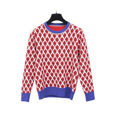 Load image into Gallery viewer, Women New vintage red leaf Jacquard warm sweaters long sleeve o neck lurex Christmas pullovers autumn knitted retro tops C-014