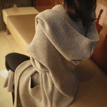 Load image into Gallery viewer, 2019 New Autumn Solid Pockets Knitted Outwear Oversize Hooded Cardigans Coat Casual Female Long Thin Sweaters