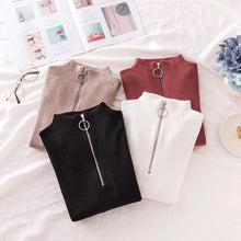 Load image into Gallery viewer, Zipper Women's Turtleneck Sweater Women Pullovers Spring 2020 Korean Fashion Fall Soft Knitted Sweaters High Elastic Solid Tops