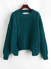 Load image into Gallery viewer, ZAFUL Drop Shoulder Cable Knit Cut Out Back Sweater Jumper Women Casual Autumn Clothing Fashion Long Sleeve Crew Neck Pullovers