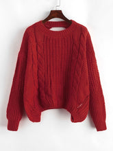 Load image into Gallery viewer, ZAFUL Drop Shoulder Cable Knit Cut Out Back Sweater Jumper Women Casual Autumn Clothing Fashion Long Sleeve Crew Neck Pullovers