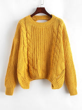 Load image into Gallery viewer, ZAFUL Drop Shoulder Cable Knit Cut Out Back Sweater Jumper Women Casual Autumn Clothing Fashion Long Sleeve Crew Neck Pullovers
