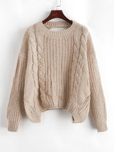 Load image into Gallery viewer, ZAFUL Drop Shoulder Cable Knit Cut Out Back Sweater Jumper Women Casual Autumn Clothing Fashion Long Sleeve Crew Neck Pullovers