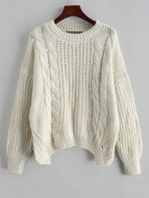 Load image into Gallery viewer, ZAFUL Drop Shoulder Cable Knit Cut Out Back Sweater Jumper Women Casual Autumn Clothing Fashion Long Sleeve Crew Neck Pullovers