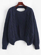 Load image into Gallery viewer, ZAFUL Drop Shoulder Cable Knit Cut Out Back Sweater Jumper Women Casual Autumn Clothing Fashion Long Sleeve Crew Neck Pullovers