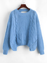Load image into Gallery viewer, ZAFUL Drop Shoulder Cable Knit Cut Out Back Sweater Jumper Women Casual Autumn Clothing Fashion Long Sleeve Crew Neck Pullovers
