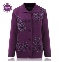 Load image into Gallery viewer, Elderly Women Knit Sweater Coat Jacket Large Size Autumn Lapel Collar Grandmother Loose Cardigan Women Sweater Casual Tops W1104
