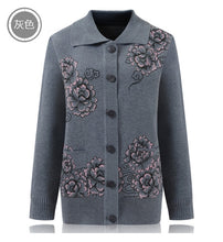 Load image into Gallery viewer, Elderly Women Knit Sweater Coat Jacket Large Size Autumn Lapel Collar Grandmother Loose Cardigan Women Sweater Casual Tops W1104