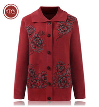 Load image into Gallery viewer, Elderly Women Knit Sweater Coat Jacket Large Size Autumn Lapel Collar Grandmother Loose Cardigan Women Sweater Casual Tops W1104