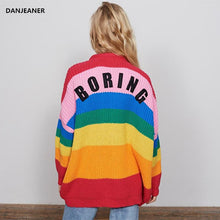 Load image into Gallery viewer, Danjeaner V Neck Single Breasted Knitted Cardigans Women Harajuku Rainbow Stripes Letter Long Sleeve Sweaters Streetwear Jumpers