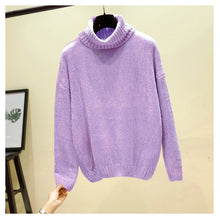 Load image into Gallery viewer, Chic Vintage chenille Cashmere Womens Full sleeve Gold velvet Sweaters Winter Ladies Solid Turtleneck Loose female jumpers 2019