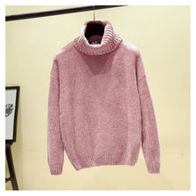 Load image into Gallery viewer, Chic Vintage chenille Cashmere Womens Full sleeve Gold velvet Sweaters Winter Ladies Solid Turtleneck Loose female jumpers 2019