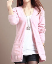 Load image into Gallery viewer, 2019 new cardigan women spring autumn long cardigan lady cashmere material loose sweater for female outerwear coat with pockets