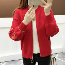 Load image into Gallery viewer, of new fund of 2019 autumn outfit embroidered with a han edition zipper sweater knit cardigan loose women's female