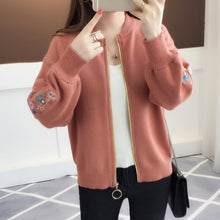 Load image into Gallery viewer, of new fund of 2019 autumn outfit embroidered with a han edition zipper sweater knit cardigan loose women's female