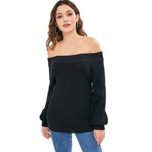 ZAFUL Off The Shoulder Lantern Sleeve Pullover Sweater White Pullovers Female Casual Sweaters Women Clothing Pull Femme 2019