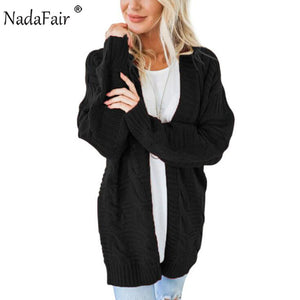 Nadafair Winter Knit Oversized Cardigan Women Twist Solid Casual Plus Size Knitted Cardigan Pull Femme Outerwear