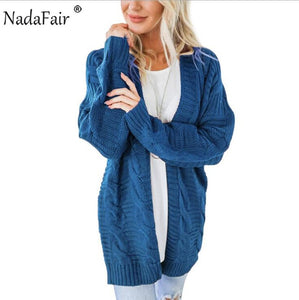 Nadafair Winter Knit Oversized Cardigan Women Twist Solid Casual Plus Size Knitted Cardigan Pull Femme Outerwear