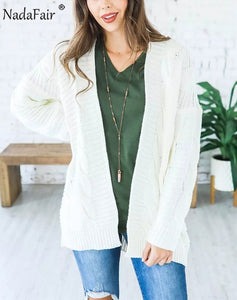 Nadafair Winter Knit Oversized Cardigan Women Twist Solid Casual Plus Size Knitted Cardigan Pull Femme Outerwear