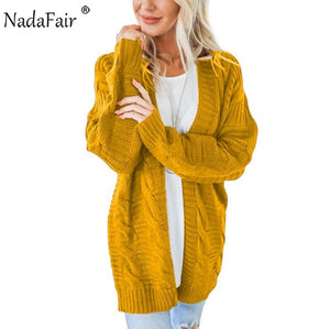 Nadafair Winter Knit Oversized Cardigan Women Twist Solid Casual Plus Size Knitted Cardigan Pull Femme Outerwear