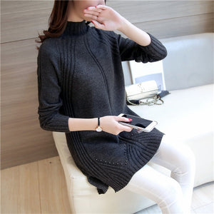 Hot selling simple fashion design pullover knitting women sweater good elasticity female long warm ladies sweater knitwear femme