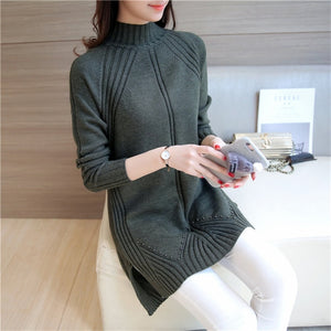 Hot selling simple fashion design pullover knitting women sweater good elasticity female long warm ladies sweater knitwear femme