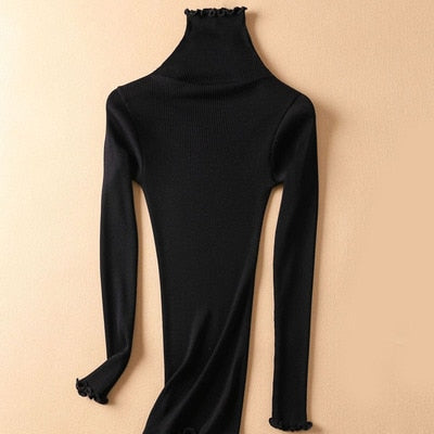 SuyaDream Women Solid Turtleneck Pullovers 80%Silk 20%Cotton Slim Fit Rib Sweaters 2019 Autumn Winter Bottoming Knit wear