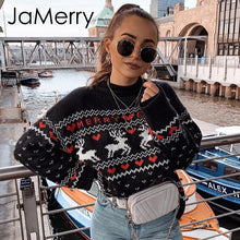 Load image into Gallery viewer, JaMerry Vintage merry christmas sweaters women long sleeve Autumn winter deer print knitted female pullover Chic top jumper
