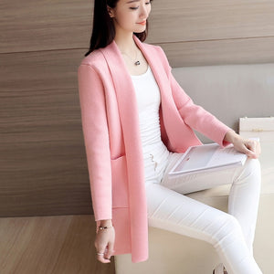 TIGENA Casual Long Cardigan Women with Pocket 2019 Autumn Winter Long Sleeve Sweater Cardigan Female Knitted Jacket Women Pink