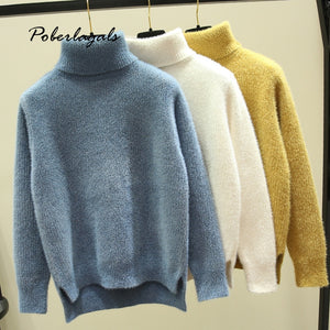 Autumn Thick turtleneck Pullovers Sweaters female Winter 2019 Korean imitation velvet Split pull oversized sweater womens jumper