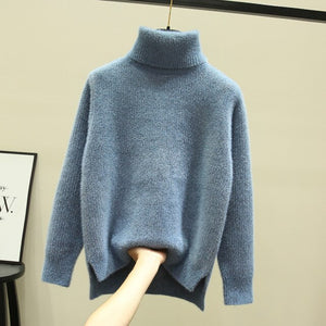 Autumn Thick turtleneck Pullovers Sweaters female Winter 2019 Korean imitation velvet Split pull oversized sweater womens jumper