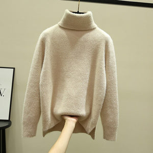 Autumn Thick turtleneck Pullovers Sweaters female Winter 2019 Korean imitation velvet Split pull oversized sweater womens jumper