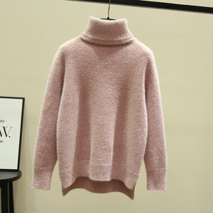 Autumn Thick turtleneck Pullovers Sweaters female Winter 2019 Korean imitation velvet Split pull oversized sweater womens jumper