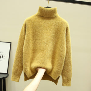 Autumn Thick turtleneck Pullovers Sweaters female Winter 2019 Korean imitation velvet Split pull oversized sweater womens jumper