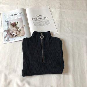 Zipper Women's Turtleneck Sweater Women Pullovers Spring 2020 Korean Fashion Fall Soft Knitted Sweaters High Elastic Solid Tops