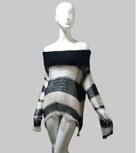 Load image into Gallery viewer, Punk Loose Women Pullover Long Sweater Gothic Thin Striped Hollow Out 2020 Lady Transparent Hole Cool Top Slash Neck Jumpers New
