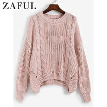 Load image into Gallery viewer, ZAFUL Drop Shoulder Cable Knit Cut Out Back Sweater Jumper Women Casual Autumn Clothing Fashion Long Sleeve Crew Neck Pullovers
