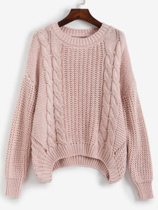 ZAFUL Drop Shoulder Cable Knit Cut Out Back Sweater Jumper Women Casual Autumn Clothing Fashion Long Sleeve Crew Neck Pullovers