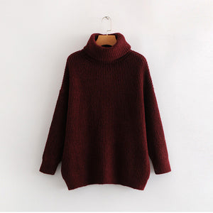 Oversize Turtleneck Knitted Women's Sweater Pullovers Long Batwing Sleeve Winter Solid Women Sweaters 2020 Loose Basic Jumper