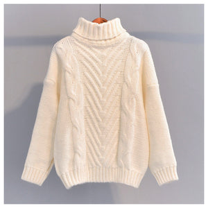 Winter Thick Turtleneck Chunky Oversized Warm Sweaters for Women 2019 Long Sleeve Solid White Cable Knit Pullover Tops One Size