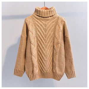 Winter Thick Turtleneck Chunky Oversized Warm Sweaters for Women 2019 Long Sleeve Solid White Cable Knit Pullover Tops One Size