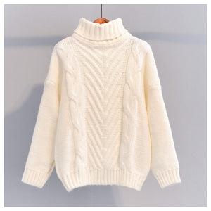 Winter Thick Turtleneck Chunky Oversized Warm Sweaters for Women 2019 Long Sleeve Solid White Cable Knit Pullover Tops One Size