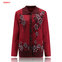 Load image into Gallery viewer, Elderly Women Knit Sweater Coat Jacket Large Size Autumn Lapel Collar Grandmother Loose Cardigan Women Sweater Casual Tops W1104
