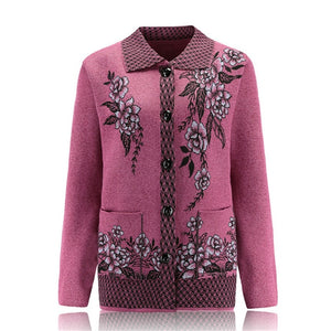 Elderly Women Knit Sweater Coat Jacket Large Size Autumn Lapel Collar Grandmother Loose Cardigan Women Sweater Casual Tops W1104